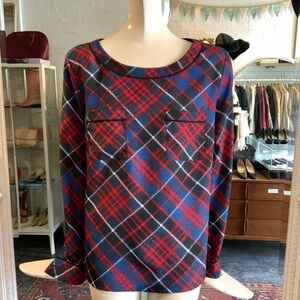 Anne Klein Red and Blue Plaid Shirt